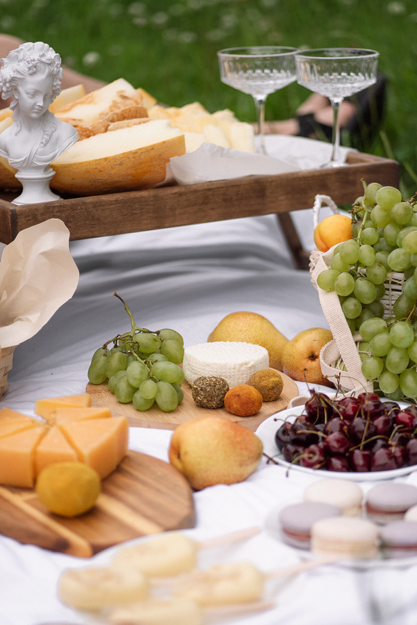 Luxurious Picnic with Cheese and Grapes